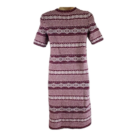 Lauren Ralph Lauren Fair Isle Knit Dress Cashmere Blend Burgundy Gray Cream Sz M - Picture 4 of 14